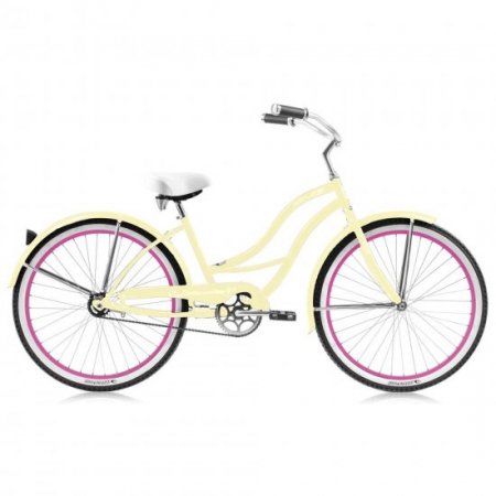 Micargi TAHITI 26" Beach Cruiser Coaster Brake Stainless Steel Spokes One Piece Crank Alloy Pink Rims 36H With Fenders Color: Vanilla/ Pink