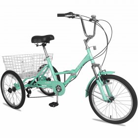Folding Tricycle 7-Speed, 20 Inch Three Wheel Cruiser Bike with Basket, Foldable Tricycle for Adults, Women, Men, Seniors Exercise Shopping
