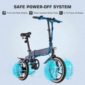 Vivi 16in. Folding Aluminum Electric Bike, 350W 6 Speed Shift Foldable Ebike with Adjustable Handle Lightweight Electric Commuter Bicycle 36V/10.4Ah Removable Battery Pedal Assist Power