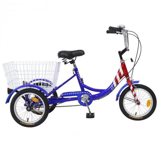 Docred Kids Tricycle 16\" Wheels, Single Speed Trike, 3 Wheels Bike with Basket, Portable Bicycle Exercise Shopping Picnic Outdoor Activities