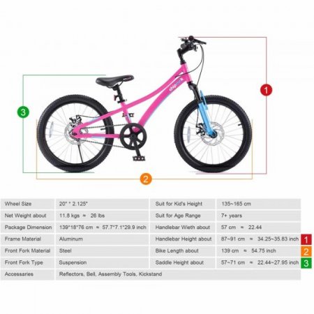 Royalbaby Boys Girls Kids Bike Explorer 20 Inch Bicycle Front Suspension Aluminum Child's Cycle with Disc Brakes Pink