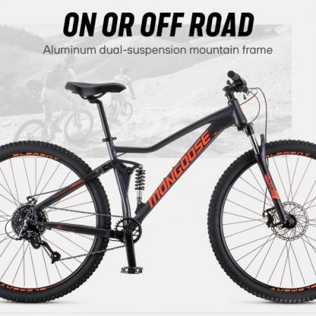 Mongoose Ledge X2 Suspension Mountain Bike, 8 Speeds, 29-In. Wheels, Gray