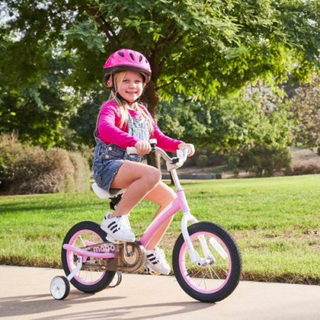 Mobo First Bike For Kids, 14-inch Bicycle With Training Wheels for Girls, Pink