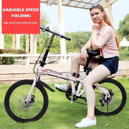 SUNYUAN 20'' Folding City Bike, Travel Bike 7-Speed Folding Mountain Bike Off-Road Students Adult Men and Women Race Bike, Foldable Compact Bicycle