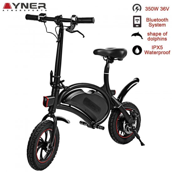 AYNER 12\'\'Folding Electric Bike with APP Control Bluetooth System 350W 36V 6AH Lithium Battery Smart Electric Mountain Bicycle With Automatic Headlight