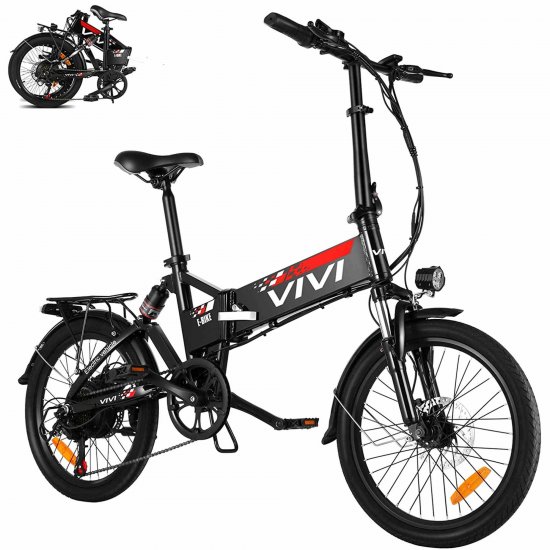VIVI Folding Electric Bike 20\'\' Electric Bicycle 350W Motor City Commuter Electric Bikes with 7 Speed 3 Working Models 36V/8Ah Removable Battery, Dual Shock Absorber Ebike for Adults