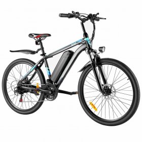 VIVI 26" 350W Electric Bike Mountain Bicycle, 21 Speed Gears Electric Commuter Bike,Suspension Fork,32 Miles E-Bike for Adults with 288WH Removable Battery,Front and Rear Disc Brake-Black