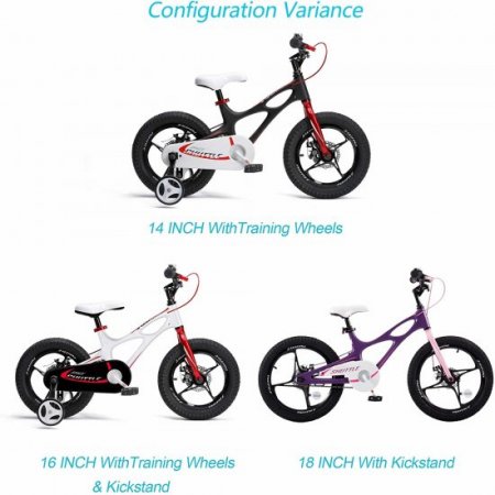 Royalbaby Kids Bike Boys Girls Space Shuttle Purple 16 In. Magnesium 2 Hand Disc Brakes Training Wheels and Kickstand