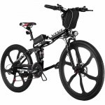 26" 350W Folding Electric Bike, Electric Mountain Bike 21 Speeds Shifter Adult Folding E-Bike with Removable 36V 8Ah Lithium Battery, Disc Brake LED Electric Bicycle for Adults Men Women White/Black