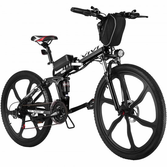 26\" 350W Folding Electric Bike, Electric Mountain Bike 21 Speeds Shifter Adult Folding E-Bike with Removable 36V 8Ah Lithium Battery, Disc Brake LED Electric Bicycle for Adults Men Women White/Black