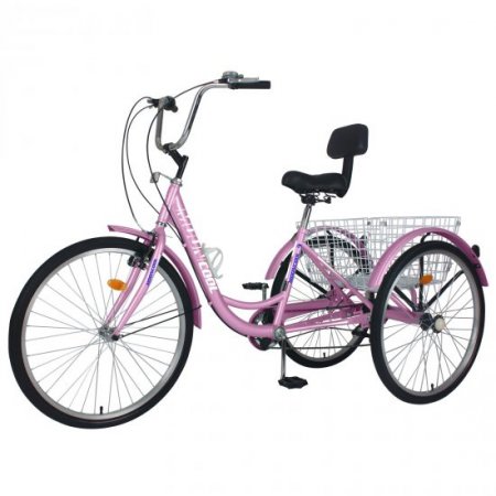Mooncool Adult Tricycle 3 Wheel Bike 26 inch 7 Speed Bicycle Cruise Trike Pink with Shopping Basket for Seniors, Women, Men