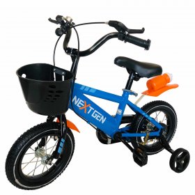 NextGen 12" Children's Bike - Water Bottle, Basket & Training Wheels, Blue