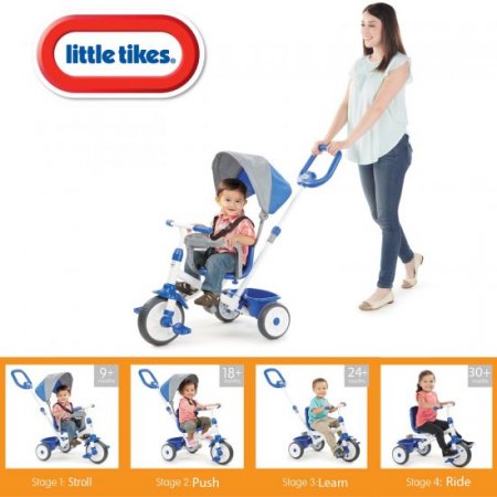 Little Tikes My First Trike 4-in-1 Trike in Blue, Convertible Tricycle for Toddlers with 4 Stages of Growth and Shade Canopy- For Kids Boys Girls Ages 9 Months to 3 Years Old