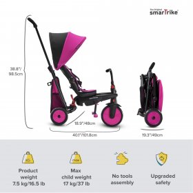 smarTrike STR3, 6-in-1 Folding Stroller Tricycle, 10M+, Pink
