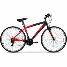 Hyper Bicycles 700c Men's SpinFit Hybrid Bike, Black and Red
