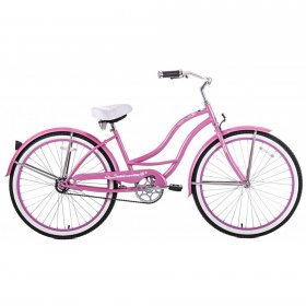 Micargi TAHITI 26" Beach Cruiser Coaster Brake Stainless Steel Spokes One Piece Crank Alloy Pink Rims 36H With Fenders Color: Pink