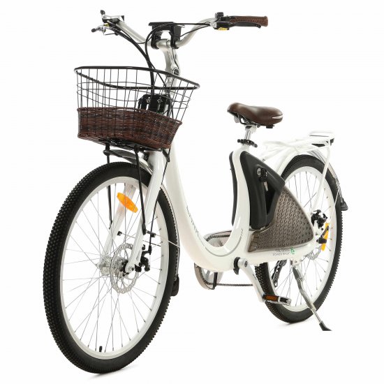 ECOTRIC Electric Bike EBike 26\" 36V 10AH Bicycle Li-ion Battery City Moped 500W Women Girls USB Port Bike Shimaro Motor Throttle & Pedal Assist With Basket and rear rack For Adults