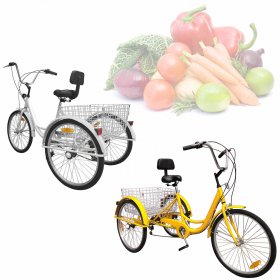 Motor Genic 7-Speed 24" Adult 3-Wheel Tricycle Cruise Bike Bicycle With Basket White/Yellow