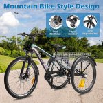 MOONCOOL 24 Inch Adult Mountain Bike 7 Speed 3 Wheel Bike Mountain Tricycle Cruiser Trike with Basket