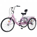 Mooncool Adult Tricycle 3 Wheel Bike 26 inch 7 Speed Bicycle Cruise Trike Pink with Shopping Basket for Seniors, Women, Men
