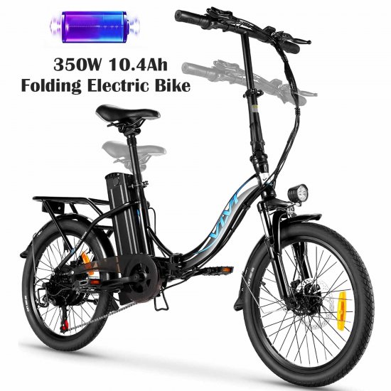 VIVI 20\" Folding Electric Bike 350W 10.4Ah City Bike Commuter Bicycle for Adults, 20Mph Hybrid Bike 7 Speed Urban E-bikes for Adults Women-White