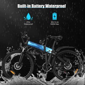 350W Folding Electric Bike,21 Speed Electric Mountain Bike with Bulit-In Removable 36V/10.4Ah Lithium Battery,Double Shock Front Rear Disc Brake,26" Electric Bicycle Foldable E-Bikes for Adults-Black