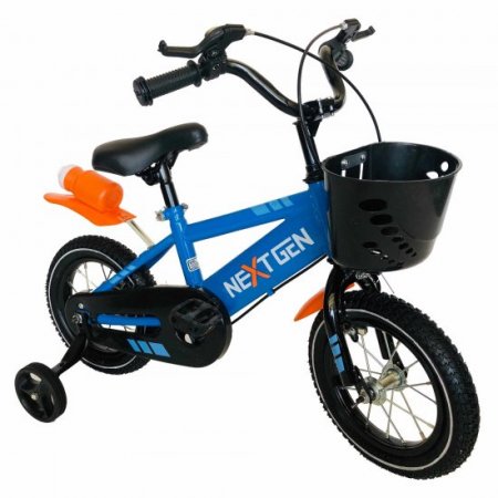 NextGen 12" Children's Bike - Water Bottle, Basket & Training Wheels, Blue