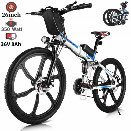 26\" 350W Folding Electric Bikes Electric Mountain Bike Lightweight 288WH Electric Bicycle for Adults with Removable 36V 8Ah Lithium Battery, Professional 21 Speed Gears