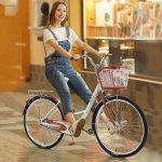 HOMBOM 26 Inch Classic Bicycle Retro Bicycle Beach Cruiser Bike for Women Retro Bicycle with Shopping Basket for Seniors (Beige)