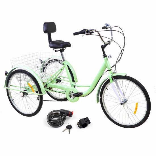 7-Speed 24\" Adult 3-Wheel Tricycle Cruise Bike Bicycle With Basket Lock