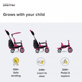smarTrike Vanilla Plus, 4-in-1 Toddler Tricycle, 15M+, Pink