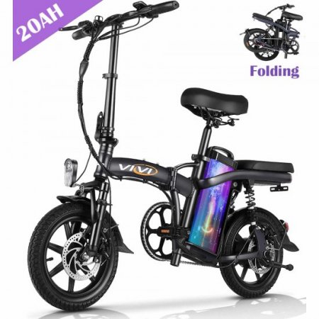 VIVI 20AH 350W Folding Electric Bike with 960WH Lithium-Ion Battery, 14 Inch Electric Commuter Bicycle, Small Fat Tire Electric Bikes for Adult/Teens, 20MPH UP to 70 Miles City E-Bike