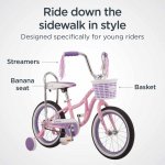 Schwinn Bloom kids bike, 16-inch wheel, training wheels, girls, pink, banana seat