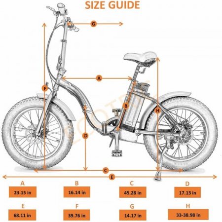 Ecotric 20 In. Powerful 500 W Folding Electric Bicycle Fat Tire Alloy Frame 36 V/12.5 AH Lithium Battery with Rear Motor LED Display