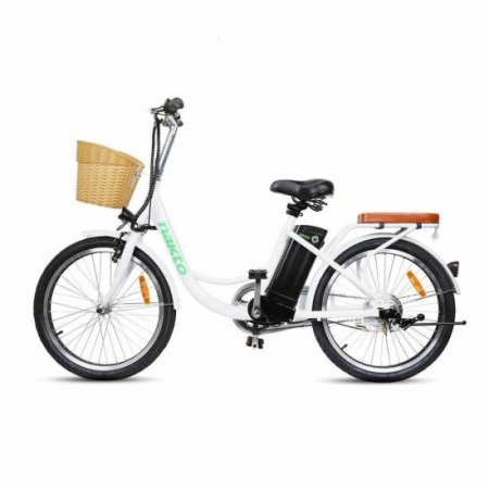 NAKTO 22in Elegance Cruiser Electric Bike with Basket & LCD Screen, White