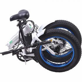 Ecotric Electric Fat Tire Bicycle 20 In. x 4 In. Folding Bike 500W 36V 12Ah Lithium Battery Beach Mountain Snow Electric Bike Moped - White and Blue