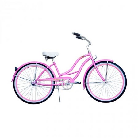 Micargi TAHITI 26" Beach Cruiser Coaster Brake Stainless Steel Spokes One Piece Crank Alloy Pink Rims 36H With Fenders Color: Pink