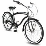 Micargi ROVER 7 Speed Beach Cruiser Shimano TX-35 7 Speed V-Brake Stainless Steel Spokes One Piece Crank Alloy Pink Rims 36H With Fender Color: Matte Black