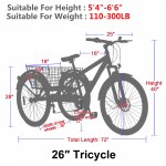 Docred Adult 26" Mountain Tricycle 7 Speed Outdoor Bike Cruiser Trike with Cargo Basket