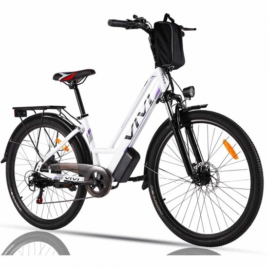 Vivi 26\" Electric Bike 350W Electric City Cruiser Bicycle, Comfortable Low-Step Thru Ebike Electric Commuter Bike Hybrid Bikes for Women Senior Gift