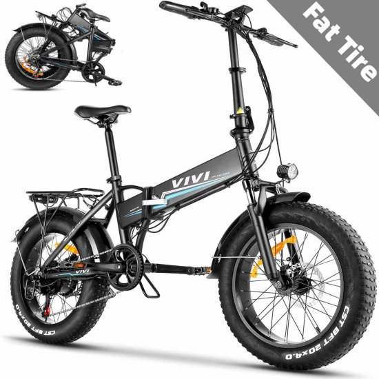 VIVI 20\" 4.0 Fat Tire Electric Bike for Adults 500W Folding Electric Bicycle 48V 10.4Ah Built-in Lithium Battery Electric Mountain Bicycle/Beach Bike/Snow Bike Professional 7 Speeds Gear Max 24 Mph