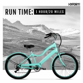 Hyper Bicycles E-Ride Electric Pedal Assist Woman's Cruiser Bike, 26" Wheels, Turquoise