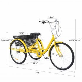 Viribus Tricycle for Adults 20 Inch Cruiser Bike with 8 Gears Rear Basket & Bell Yellow