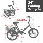 Folding Tricycle 7-Speed, 24 Inch Three Wheel Cruiser Bike with Basket, Foldable Tricycle for Adults, Women, Men, Seniors Exercise Shopping