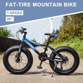 Viribus 20" Fat Tire Bike 7-Speed Kids Mountain Bike w Dual Disc Brakes for Boys Girls