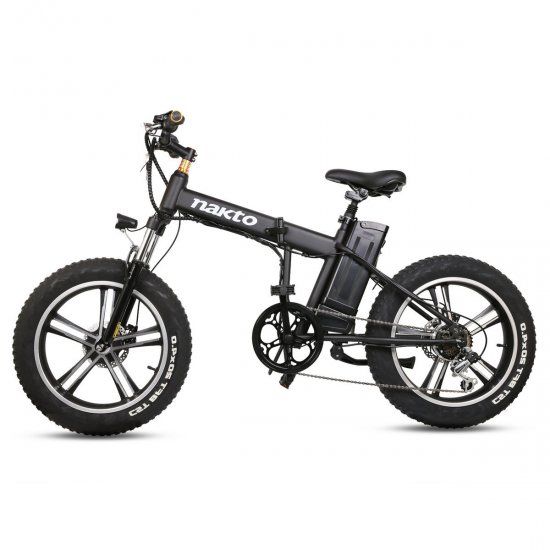 Nakto 20\" Electric Bike Fat Tire Folding Mini Cruiser 350W Brush-Less Motor, 48V 10Ah Lithium-ion Battery, SHIMANO 6 Speed Gears-Black