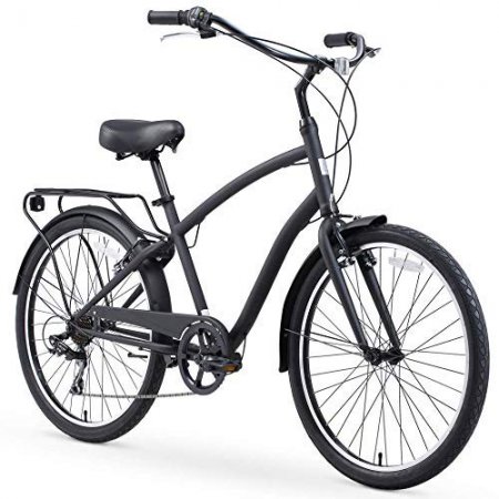 sixthreezero Every journey Steel Men's Hybrid Bike with Rear Rack, 7-Speed, 26 In. Wheels, Matte Black