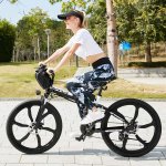 26" 350W Folding Electric Bike, Electric Mountain Bike 21 Speeds Shifter Adult Folding E-Bike with Removable 36V 8Ah Lithium Battery, Disc Brake LED Electric Bicycle for Adults Men Women White/Black