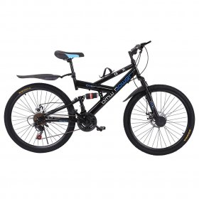 VKEKIEO Mountain Bike, 26 In. Adult Bike for Men and Women, 21 speed Full Suspension Mountain Bicycle, Black