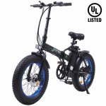 Ecotric 20 In. Powerful Folding Electric Bicycle Fat Tire Alloy Frame 500W 36V/12.5AH Lithium Battery Ebike Rear Motor LED Display (Black) - UL Certified